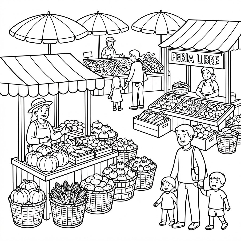 Lámina para colorear - Feria Libre